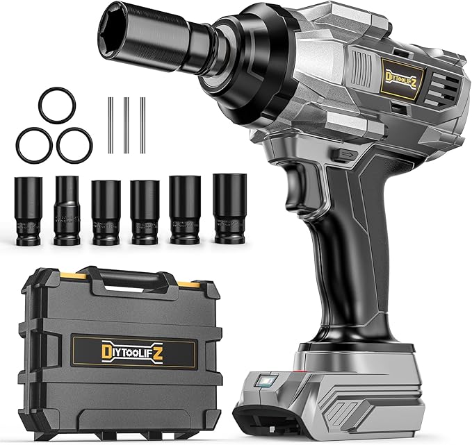 DIYtoolifz Cordless Impact Wrench 1/2 inch for Dewalt 20v Battery, 1000FT-LBS(1360N.m) Brushless Electric Impact Gun, High Torque Power Impact Driver with 6Pcs Sockets & Storage Case (Tool Only)