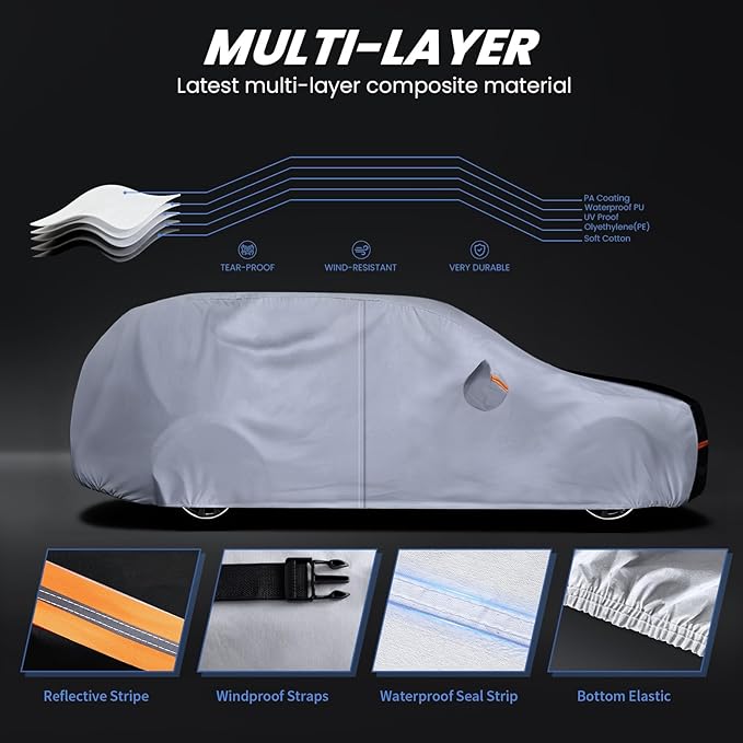 Full-Size SUV Car Cover Waterproof All Weather, 10 Layers Outdoor Car Covers for Automobiles - Sun & Rain Protector Full Exterior Covers. Custom Fit Suburban, GMC Yukon XL, Cadillac Escalade, etc