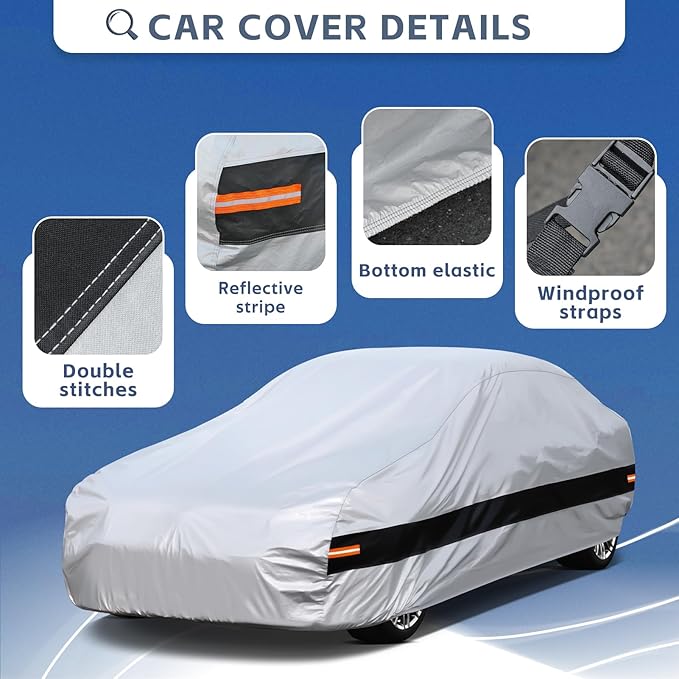 10 Layers Car Cover Custom Fit for Dodge Charger (2006-2024) Waterproof All Weather for Automobiles, Outdoor Full Cover Rain Sun UV Protection.Silver