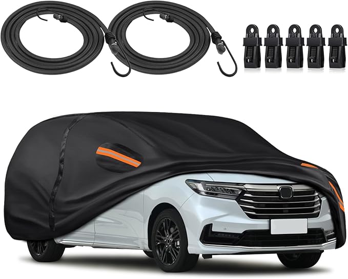 KEYOOG Car Cover Waterproof All Weather Fit for 2005-2024 Ho-nda Odyssey, 600D Oxford Cloth Heavy Duty, Sun Hail Protector Seal Skin Outdoor Car Covers with Door Zipper/Cotton Lining, Black