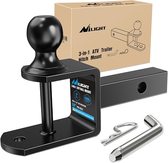 Nilight 3 in 1 ATV UTV Multi Hitch Mount Fits 1-1/4" Receiver with 2 inch Ball Hitch Rated 2000 LBS Winch Strap Loop Rated 5000 LBS