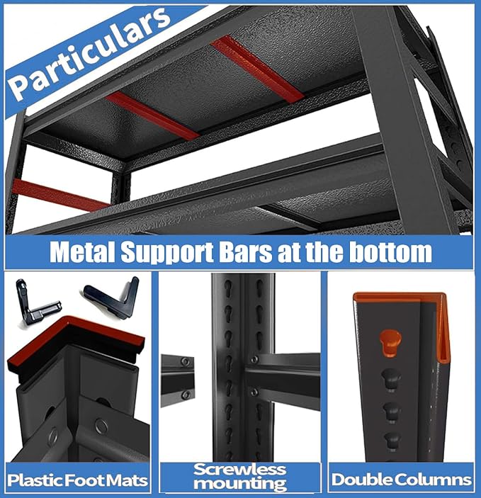 PRESTELION 45" W Garage Shelving Heavy Duty Metal Storage Shelves 3000LBS Metal Shelving Unit 5 Tier Storage Rack for Basement, Warehouse, Pantry, Closet, Kitchen 72" H x 45.3" W x 15.8" D, Black