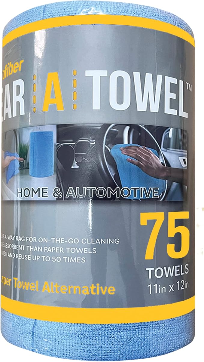 Eurow Microfiber Tear-A-Towel Cloth Roll, Reusable Paper Towel Alternative, Washable Up to 50 Times, Lint-Free, Streak-Free, for Kitchen, Auto, Home, Garage, Cleaning & Drying, 11"x12", 75-Pack, Blue