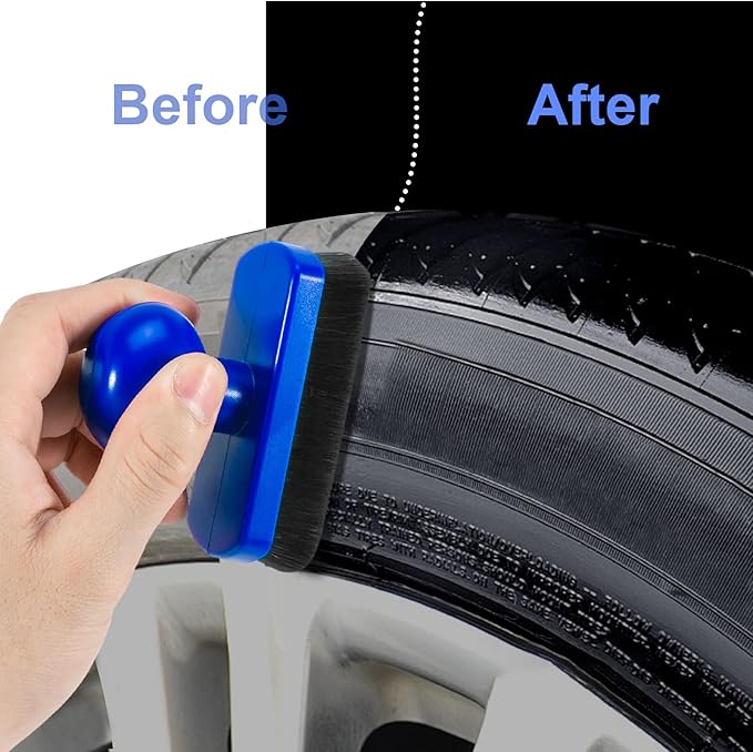 UNIMEIX Tire Shine Applicator Brush Large Vegan Tire Shine Brush with Storage Stand for Vehicles Tire Shine Polish Wax and Car Wash (Blue)