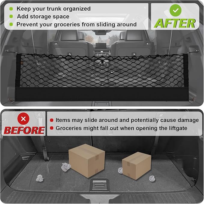 Muslogy Truck Bed Cargo Net Trunk Netting Compatible with Honda Pilot 2023-2026 | 2026+ Passport Accessories, Pickup Cargo Organizer SUV Sedan Storage Net w/Heavy Duty Carabiners