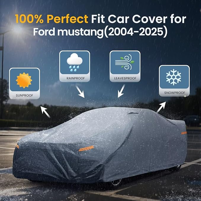 2026 Upgrade Car Cover Waterproof All Weather, Heavy Duty Full Exterior Cover Universal Fit Coupe Ford Mustang/Shelby, Chevrolet Camaro/Corvette, Kia Optima, Audi A4/A5, BMW 5 Series 525i etc.