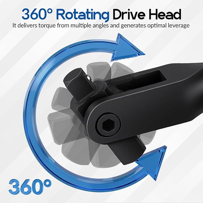 16-Inch Dual Drive Breaker Bar, 3/8" and 1/2" Drive, 360° Rotatable Head with Spring-Loaded Detent Ball