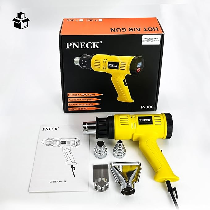 Heat Gun 2000W with LCD Digital Display, 140°F-1202°F Variable Temperature with 2 Speeds, Heavy Duty Hot Air Gun Kit with 4 Nozzles for Crafts, Shrinking PVC, Stripping Paint