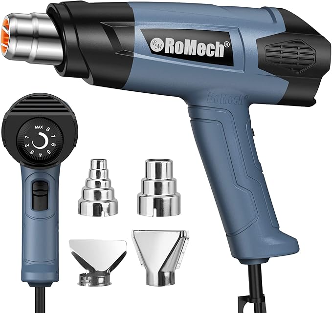ROMECH 1500W Heavy Duty Heat Gun with 4 Nozzles + 350W Heat Gun with 2 Nozzles