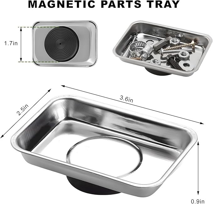 2 PCS Magnetic Tray Holders, Stainless Steel 3.6"×2.5" Rectangle Parts Holder with Strong Magnet, Heavy Duty Thickened Parts Trays Organizer for Screws Bolts Pins Nuts Washers