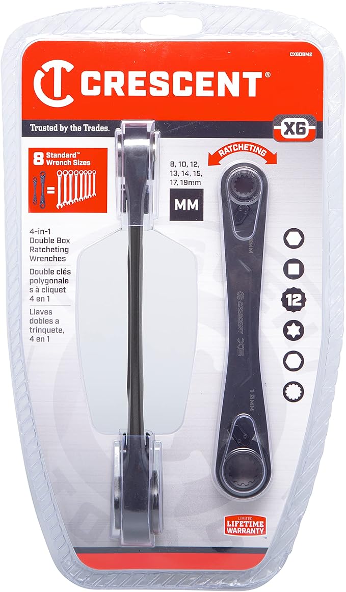 Crescent 2 Piece X6 4-in-1 Black Oxide Spline Ratcheting Metric Wrench Set - CX6DBM2