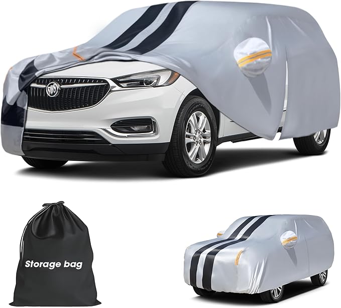 Multi-Layer Car Cover Custom Fit for Buick Enclave(2007-2026), 100% Waterproof All Weather for Automobiles, Gift with Towel, Heavy Duty Car Covers for Rain Sun UV Protection with Door Zipper