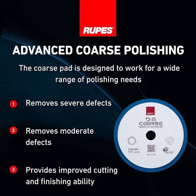 RUPES 9.DA180H Pack of 48 Blue D-A Coarse Cutting Foam Pads 180mm | Ideal for Paint Correction & Gloss Enhancement | Mild to Severe Defect Removal | Compatible with 6" Backing Plate