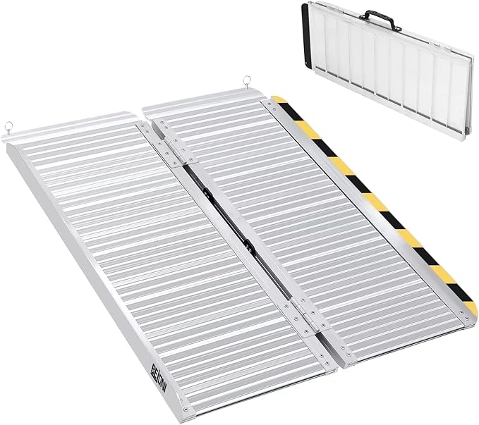 BEJONI 3FT Silvery Folding Portable Wheelchair Ramp, Non-Slip Aluminum Threshold Ramp for Home Steps and Doorways, Handicap Ramp for Home Use, Scooter Ramp for Car, 600 LBS Weight Capacity
