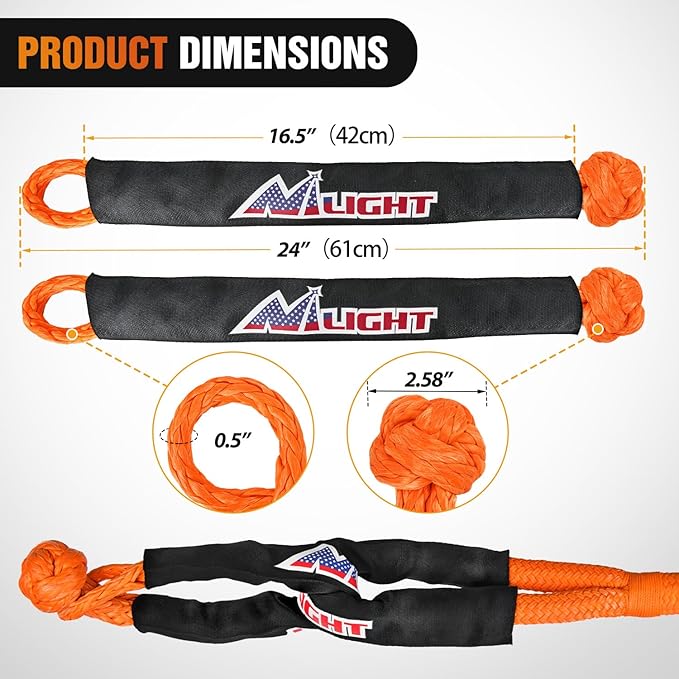 Nilight Kinetic Recovery Tow Rope Kit with 2 Soft Shackle 1" x 20ft Heavy Duty Offroad Tow Rope Snatch Strap Towing Strap kit 48,000LBS for UTV ATV SUV Truck Car Jeep Tractor