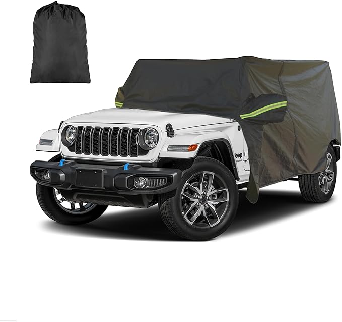 INSAUTO Waterproof Cab Cover for Jeep Wrangler 4-Door (2007–2025), All-Weather Sun, Rain & Snow Protection, UV Resistant, Windproof Outdoor Car Cover with Driver Door Zipper, Perfect for Top-Off Use
