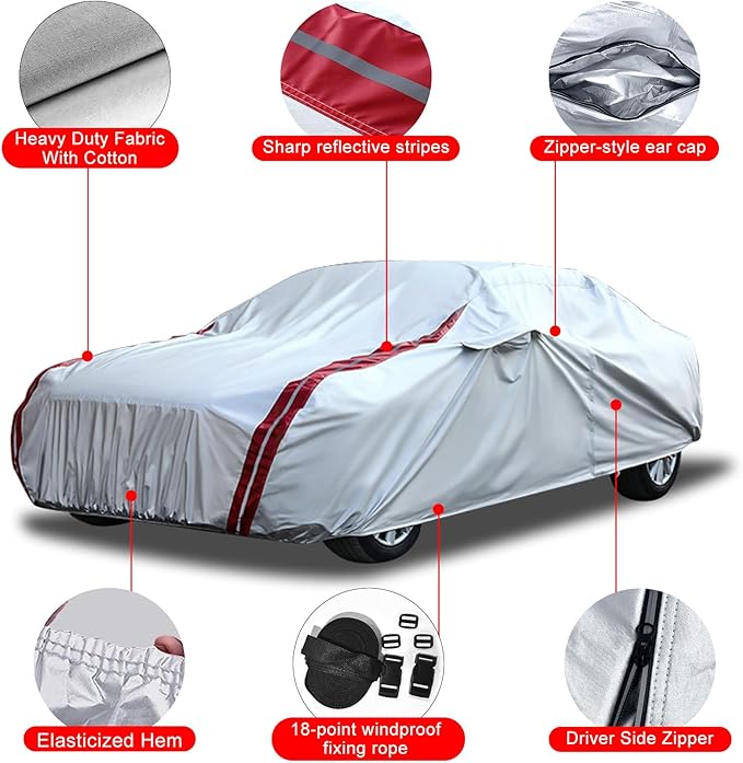 Waterproof Car Covers Replace for 2006-2025 Dodge Charger/Chrysler 300 300C, 6 Layers All Weather Car Cover with Zipper Door & 18 Ponit Windproof Bands for Snow Rain Dust Hail Protection