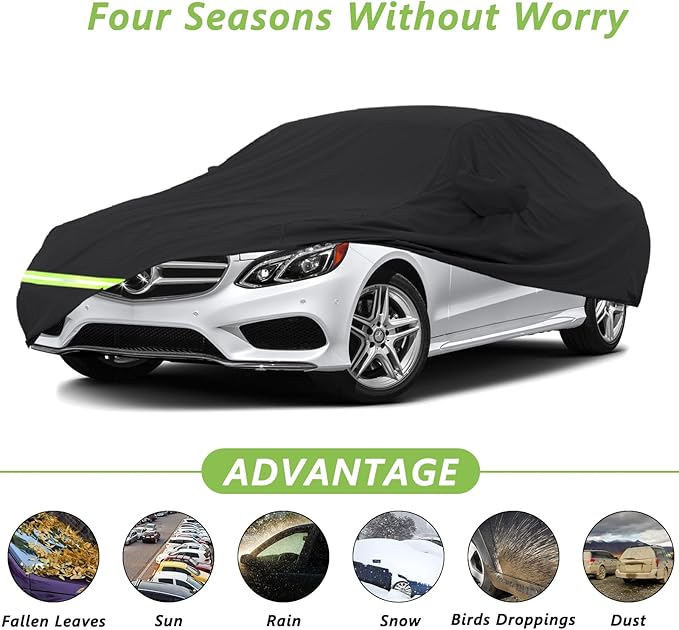 Yixin Waterproof Car Cover for 2006-2026 Mercedes Benz E Class Sedan E250 E320 E300 E350 E400 AMG 190T Covers Custom Fit 100% Windproof Strap & Double Door Zipper Up to 205'' L, Black-for