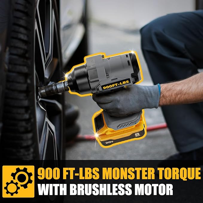 900Ft-lbs(1200N.m) Cordless Impact Wrench 1/2” Brushless, Compatible with DeWAL 20V MAX Batteries, 3-Speed High Torque, Constant Torque Technology, Tool Only-Battery and Charger Not Included