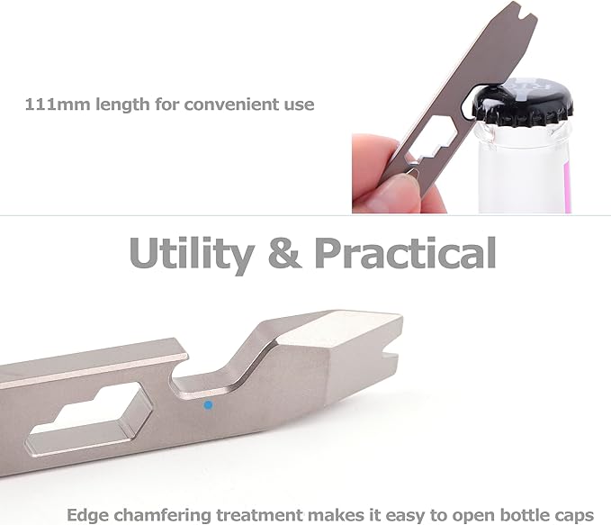 EDC Pry Bar Bottle Opener Titanium Pry Bar Gear 10-in-1 Mutitool with Clip CM Unit Scale Wrench 4.37"