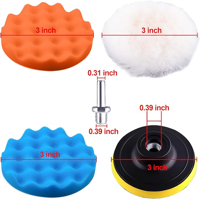 SIQUK 26 Pieces Car Polisher Buffing Pads 3 Inch Car Polishing Pad Kit Foam Polish Pads Wax Bonnets Polisher Buffer Attachment for Drill