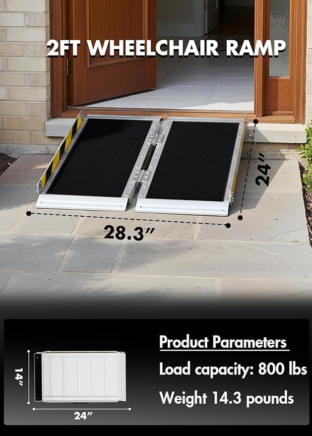 Portable Wheelchair ramp 2FT,Non-Slip Aluminum Threshold ramps for Home Steps,Folding Handicap Ramp,ramps for Home,doorways,Stairs,Weight Capacity up to 800LBS (2FT (Usable Height 2-6 inch))