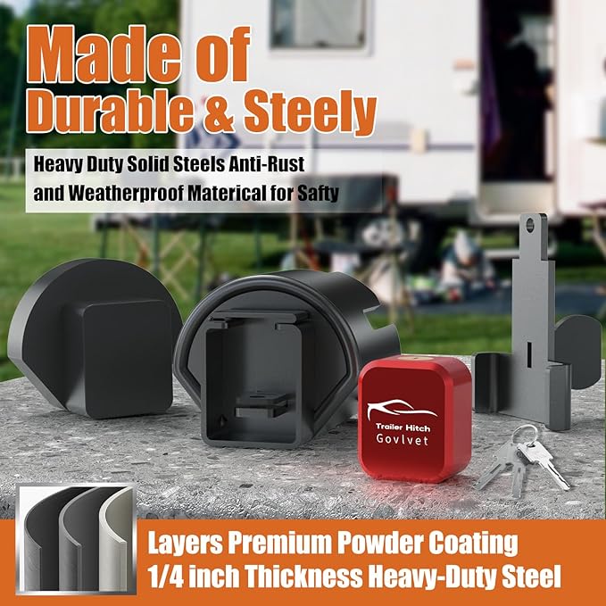 Trailer Lock Fits 2" and 2-5/16" Couplers - Heavy Duty Anti-Theft Trailer Hitch Locks, Ultra-Thick Solid Steel Trailer Coupler Locks Tongue Lock, Camper Accessories for RV, Trailer, Boat (Red)