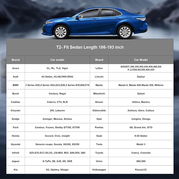 Car Cover Waterproof All Weather, Full Exterior Coupe/Sedan Cover Universal Fit Ford Mustang, Chevy Camaro/Corvette C3/C8, Kia Optima, Audi A4/A5, BMW 5 Series etc, See Chart (Length 186"-193").