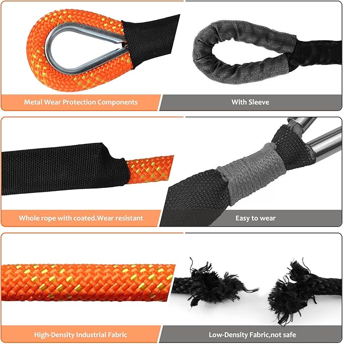 Longzhuo Kinetic Recovery Rope 48000lbs, 1" x 24ft Tow Rope with D Metal Ring Shackles, Heavy Duty Offroad Towing Straps Kit, 30+% Elasticity Tow Ropes for Trucks SUV UTV ATV Tractor Car Jeep,2 Gloves