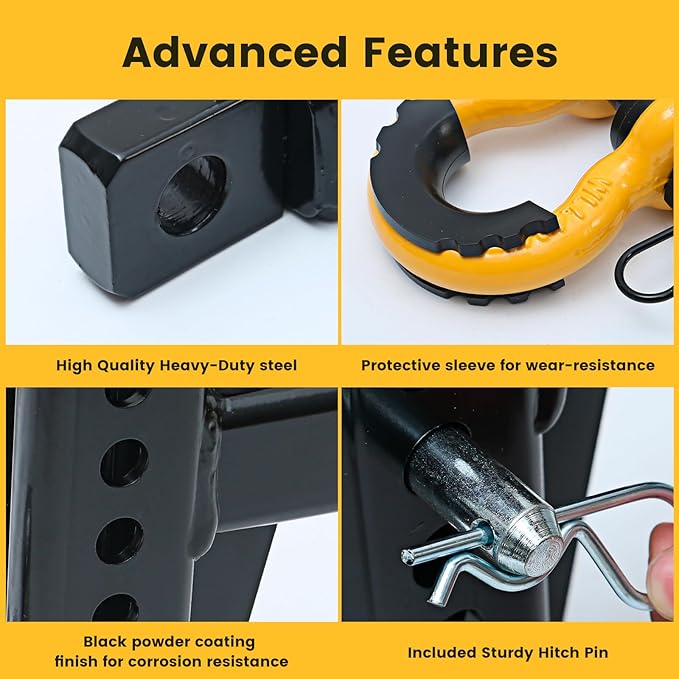 MaxxHaul Adjustable Tri-Ball Hitch Mount with Rotating Tow Shackle & D-Ring Fits 2" Receiver 1-7/8" 2" 2-5/16" Balls 12000 lb Capacity 5" Drop Rise 51003