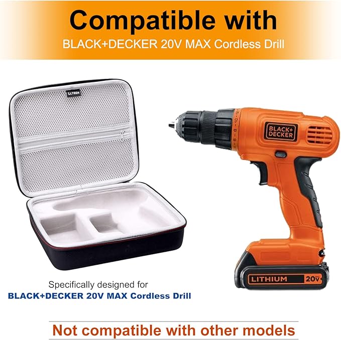 LTGEM EVA Hard Case for DECKER 20V MAX Cordless Drill (LDX120C/LD120VA) and Accessories - Protective Carrying Storage Bag (Sale Case Only)