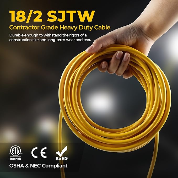 50FT Construction String Lights: 50w 5500lm ETL Certified Bright Industrial Outdoor Temporary Lighting Led Hanging IP65 Waterproof 18AWG Wire Work Light for Attic Jobsite Garage
