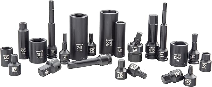 SUNEX 10181 3/8" & 1/2" Drive SAE & Metric 6 Point Standard & Deep with Star (E and Tamperproof), Triple Square, & Hex Bit, 181-Piece