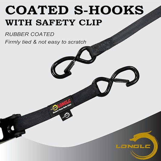 4-Pack Retractable Ratchet Straps Black Heavy Duty - 1 Inch X 10Feet with Soft Loops, 2,000lbs Breaking Strength - Best for Trucks, Cargo Trailer, Motorcycle, Tie Down Straps Ratchet