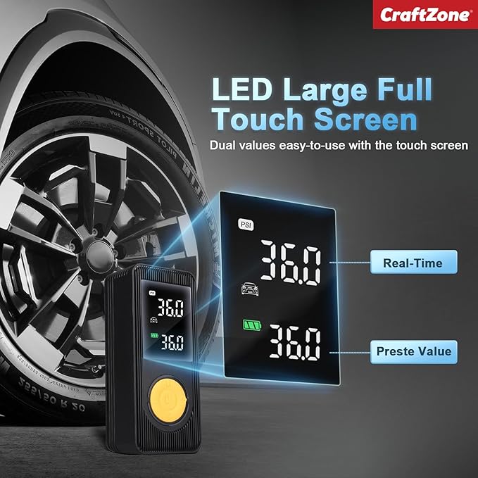 Tire Inflator Portable Air Compressor for Car,150 PSI,Cordless Air Pump with Digital Pressure Gauge, LED Light and Auto Shut-Off Function,Tire Inflator for Car, Motorcycle, Bicycle, Ball