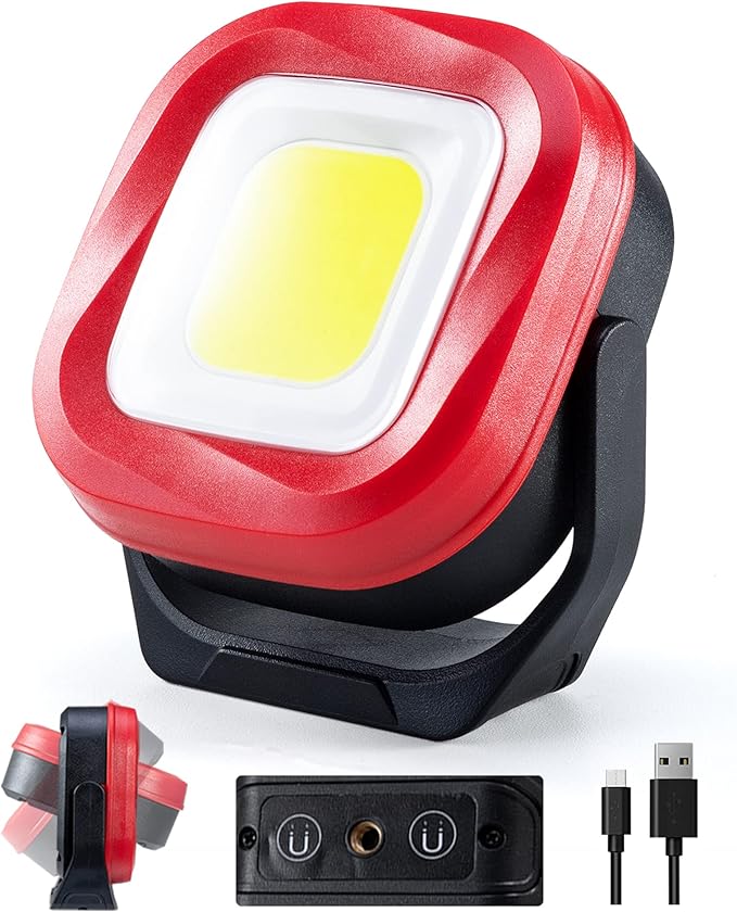 ORHOMELIFE COB LED Work Light, 42 LEDs 1000 Lumens Rechargeable Portable Magnetic Flashlight Inspection Light for Car Repair, Camping, Emergency & Job Site Lighting-2400mAh (1 PCS)