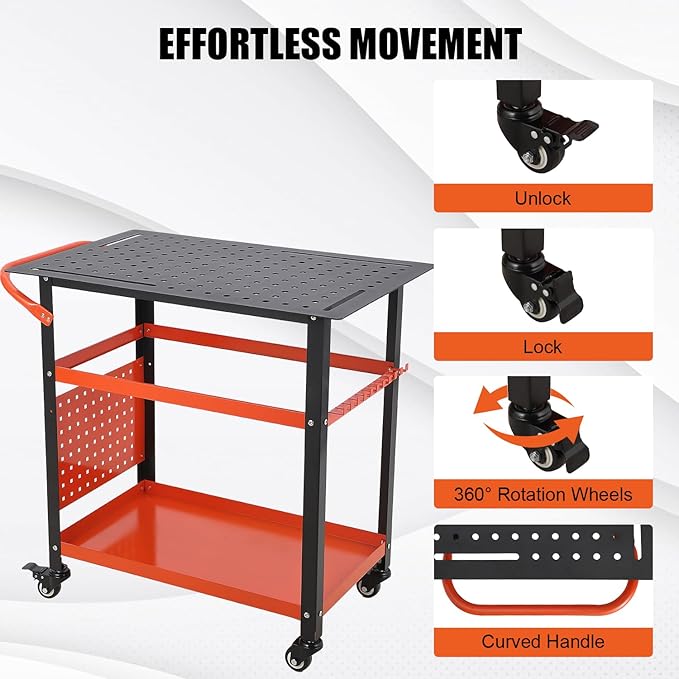Heavy-Duty Welding Table with Wheels, 36"X24" Portable Welder Workbench with 5/8" Fixture Holes & Storage Panels for Shop & Workshop | Mobile Welding Station & Fabrication Table