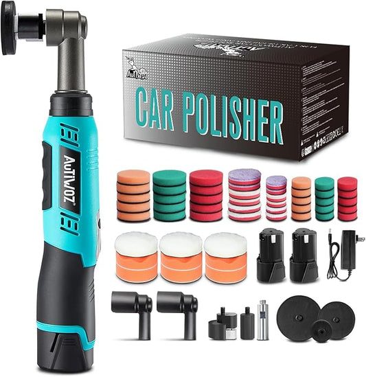 AUTIWOZ WS01 Cordless Mini Buffer Polisher, 1/2/3 Inch Micro Buffer Polisher, 6 Speeds 2Pcs 2000mAh Orbital/Rotary Mini Polisher for Polishing, Sanding and Cleaning, Mini Buffer Machine Sets