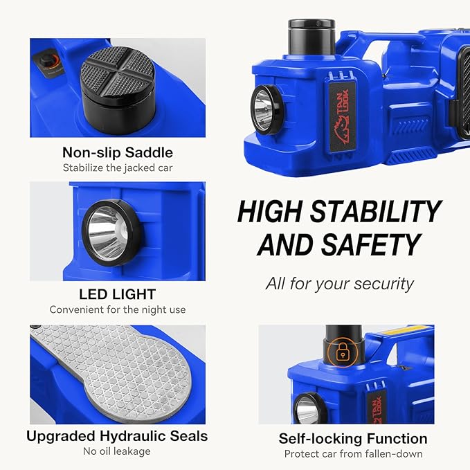 Electric Car Jack Kit with Hydraulic Lift 5-Ton, Tire Inflator Heavy-Duty 12V Floor Jack for Sedans,SUVs,MPVs & Trucks.Ideal for Tire Changes & Garage Repairs (Without Wrench)