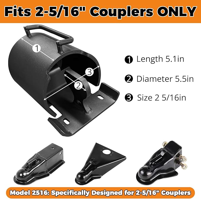 Trailer Lock Fits 2-5/16" Couplers, Heavy Duty Trailer Tongue Lock, Anti-Theft, Anti-Smashing, Secures Safety Chains, Steel Tow Hitch Lock with Handle for RV, Cargo, Camper, Dump Trailer