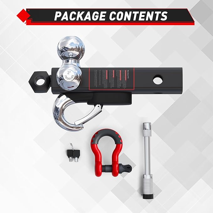 TYT Tri Ball Mount Trailer Hitch ，Fits 2 inch Receiver, Triple Balls (1-7/8", 2", 2-5/16") with Tow Hook & Shackle,10,000lbs GTW,1,000 lbs Tongue Weight, Includes Hitch Pin Lock
