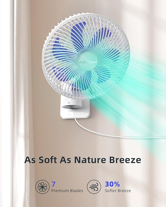 Airbition 8'' Small Wall Mount Fan with Remote Control, 90°Oscillating, 4 Speeds, Timer, Included 120° Adjustable Tilt, High Velocity, 70Inch Cord, for RV Bedroom Home Office Garage
