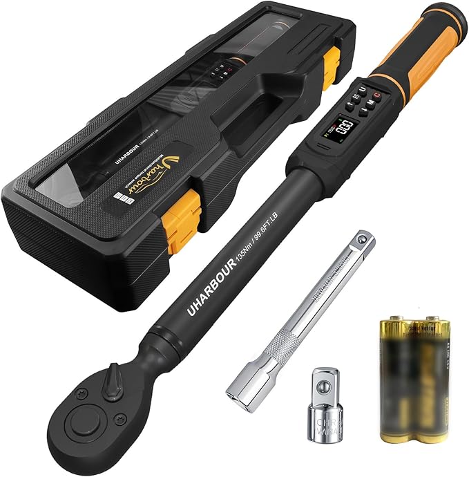 Digital Torque Wrench 3/8 Drive, 1.5-99.5 ft-lbs./6.8-135Nm Range, Electric Torque Wrench with Dual Direction Ratchet, ±1% Accuracy with Vibration, Buzzer and LED Alert