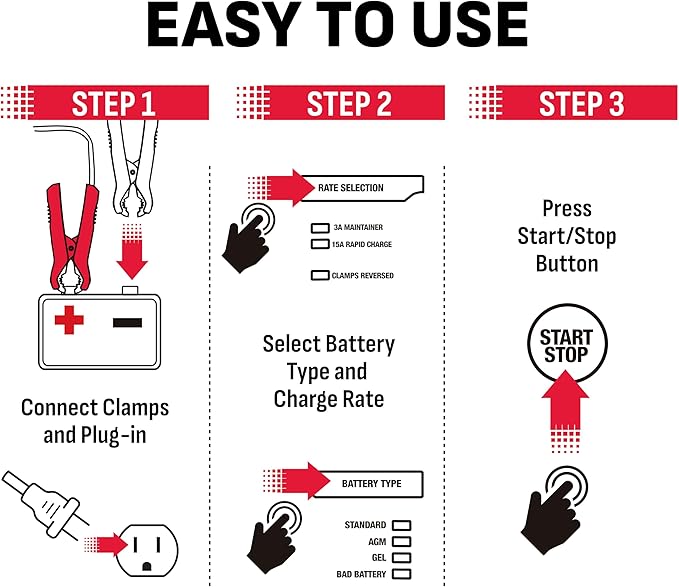 Schumacher Electric 15A Car Battery Charger and Maintainer, 4-in-1 Solution, for 6V/12V Power Sport, Automotive, and Marine Batteries, SC1280