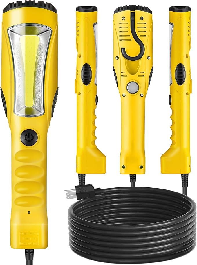18W LED Work Light, 25FT 2000LM COB LED Light, Handheld Underhood Trouble Light with Cord 16 Gauge SJTW, Swivel Hook, for Garage, Workshop, Car Repair Scene, ETL Listed, Yellow Y04WL06