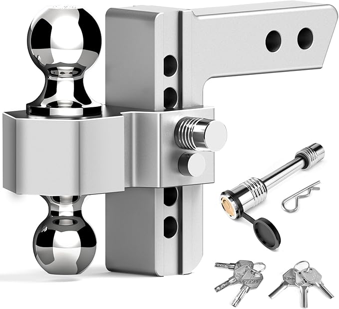 Tlvuvmo Adjustable Trailer Hitch for 2 Inch Receiver - 6 Inch Aluminum Drop Hitch, 12,500 LBS GTW Tow Hitch, 2" & 2-5/16" Chrome Plated Steel Ball Hitches for Truck, RV, Camper, Etc