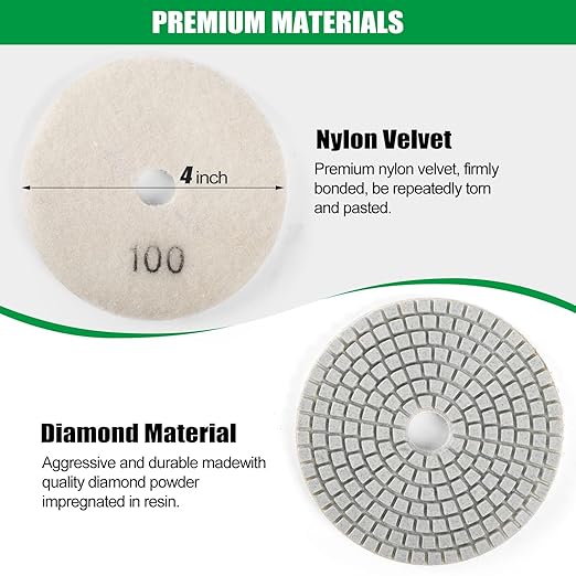 WORKEASE 4 Inch Diamond Polishing Pads Wet/Dry 12PCS, 100 Grit Diamond Sanding Pad, Granite Stone Concrete Marble Rock Countertop Quartz Polish Pad
