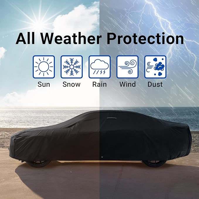 iCarCover Premium Car Cover for 1998-2008 Ford Fiesta Hatchback Heavy Duty Waterproof All Weather Automobiles Custom Fit Full Exterior Indoor Outdoor Snow Rain Protection Covers (Stripe - Black/Red)