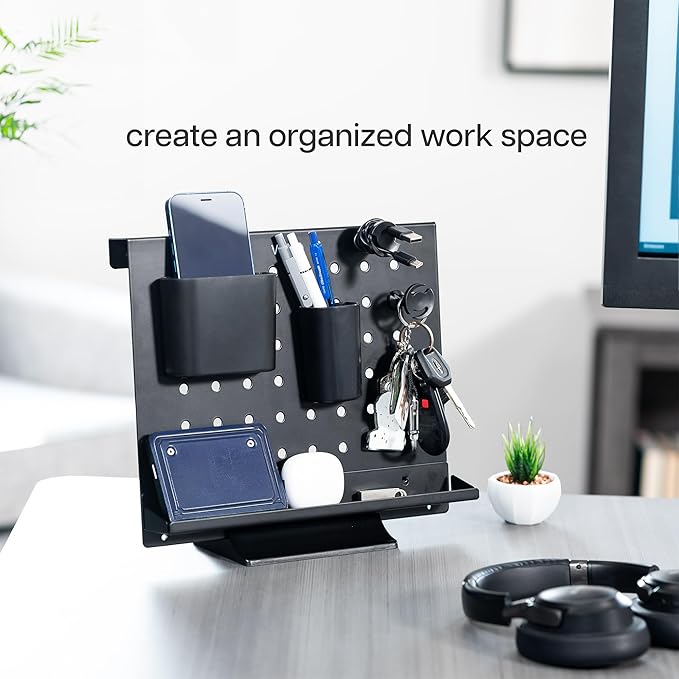 VIVO Steel Freestanding Desktop Pegboard, Cute 12 x 10 inch Peg Board with Accessories, Optional Wall Mounting, Black, PP-DK04F