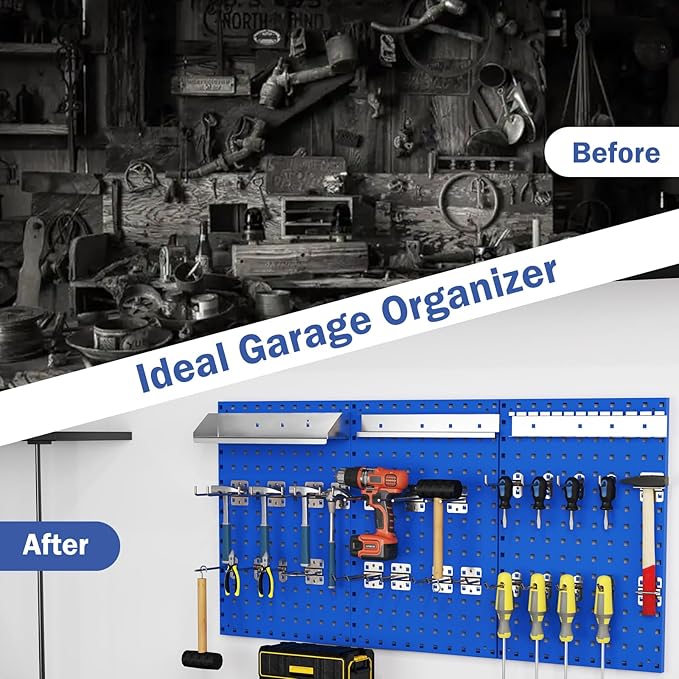 Goplus Garage Pegboard, Metal Pegboard Tool Organizer Kit with 3 Pegboards & 28 PCs Hanging Accessories, Heavy Duty Wall Organizer Peg Board for Workshop, Tool Storage